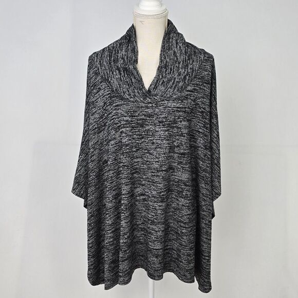 Soma Womens L/XL Gray Black Marled Split V Neck Pullover Poncho Sweater Lounge - Picture 1 of 9